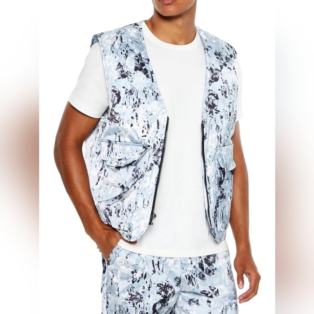 Forever 21 Men’s Abstract Print Cargo Vest – Streetwear Statement Piece